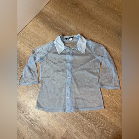 VINTAGE GARAGE, Sheer Blue Button-Up Shirt, large - Picture 9 of 14